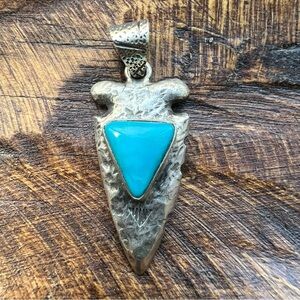 925 Sterling Silver Kingman Turquoise Arrowhead Pendant Southwestern